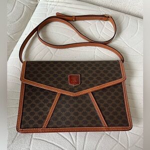 Celine Brown Leather Monogram Clutch and Sling Bag